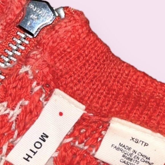 Anthropologie MOTH Crochet Tunic Top Coral Cream Long Sleeve Boho Womens Size XS - Picture 3 of 7